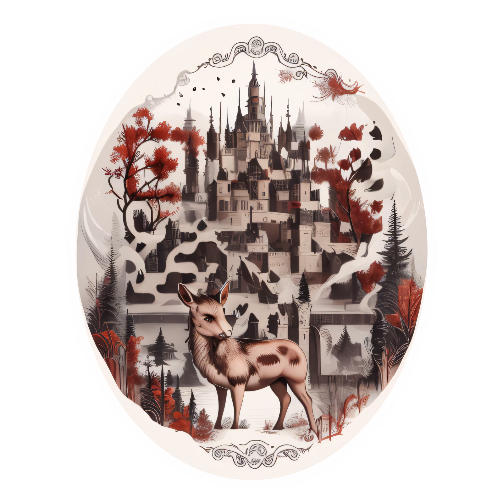 Deer and Castle Vector Vignette QR Code for Stickers — image 1