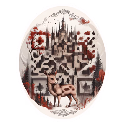 Deer and Castle Vector Vignette QR Code for Stickers — image 1