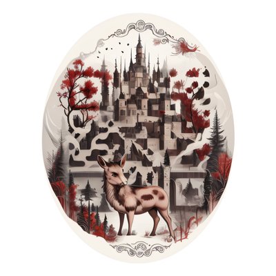 Deer and Castle Vector Vignette QR Code for Stickers