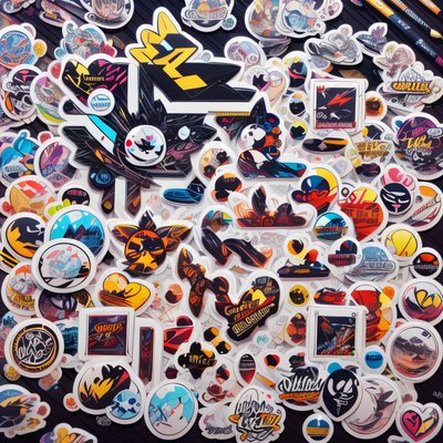 Retro Sticker Bomb Collage QR Code for Stickers