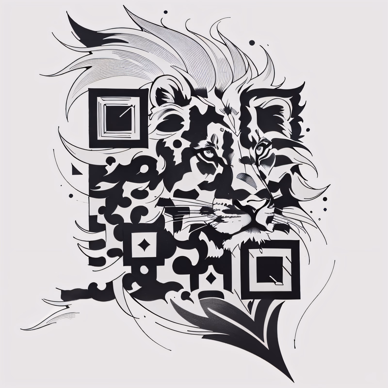 QR-код для временных татуировок: голова льва тушью — изображение 1