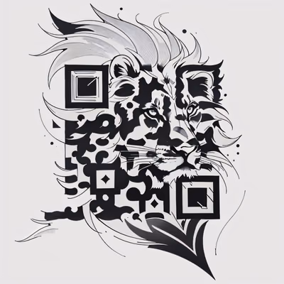 QR-код для временных татуировок: голова льва тушью — изображение 1