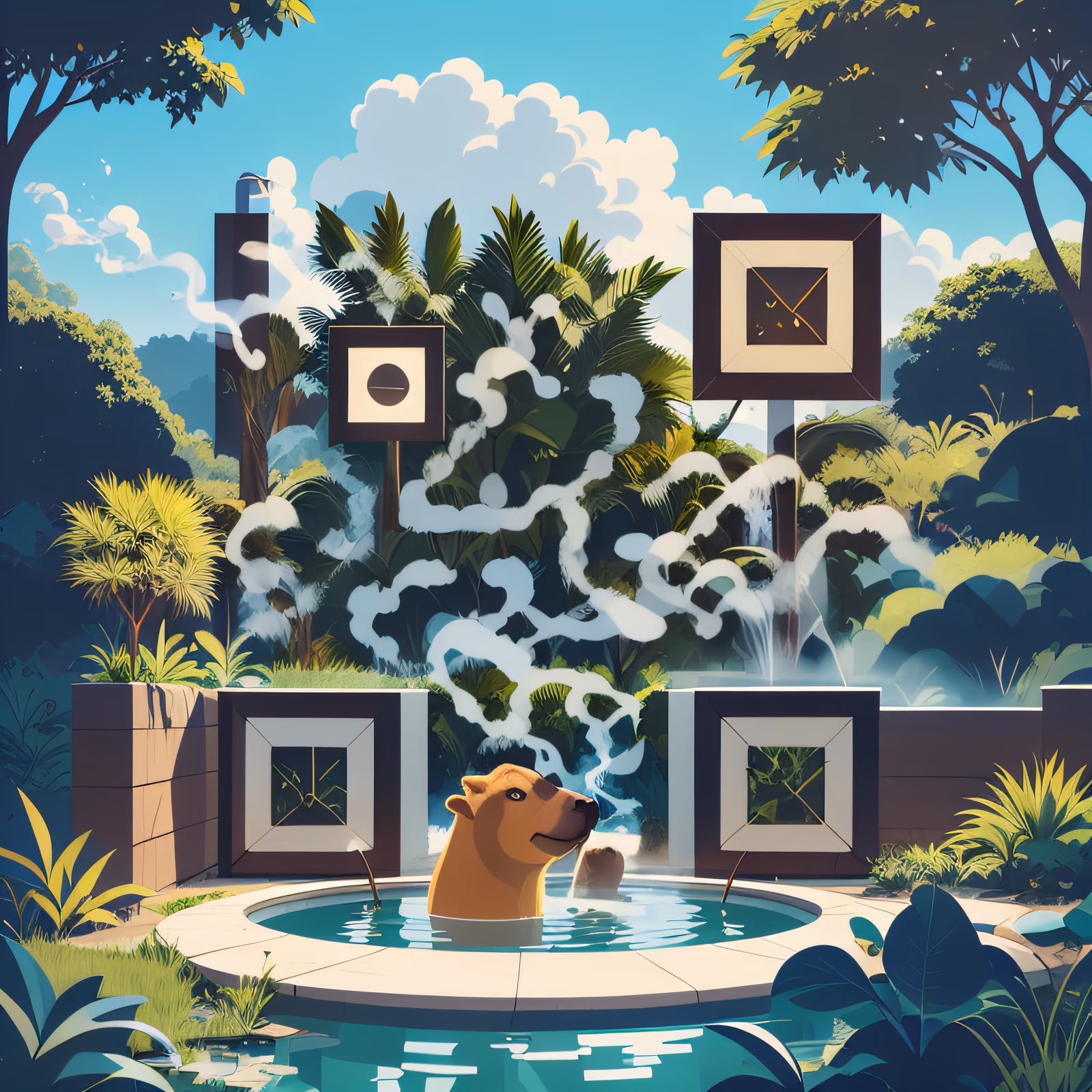 Capybara Hot Spring Flat Vector QR Code Art — image 1