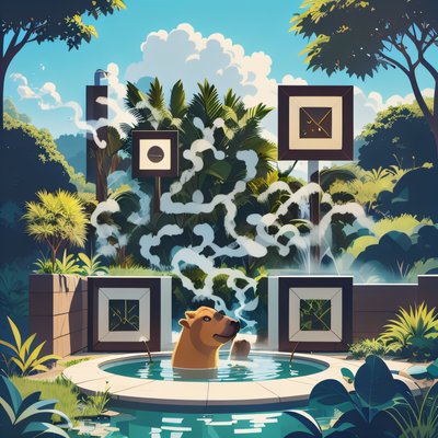 Capybara Hot Spring Flat Vector QR Code Art