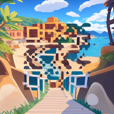 Beach Resort Vector Cartoon QR Code for Posters — image 1
