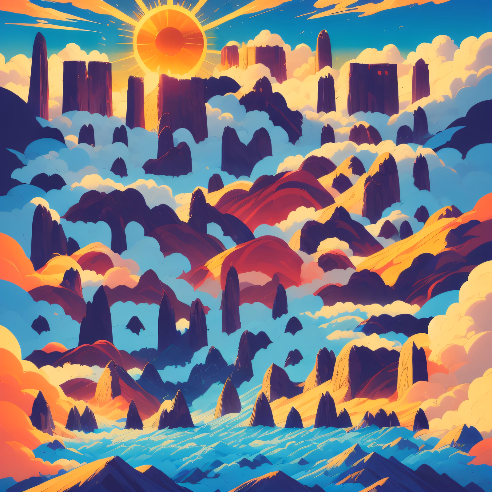Psychedelic Mountain Sun Clouds QR Code for Posters — image 1