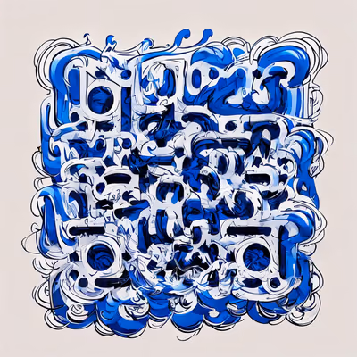 蓝色涂鸦字母服装二维码艺术 — 图片 1