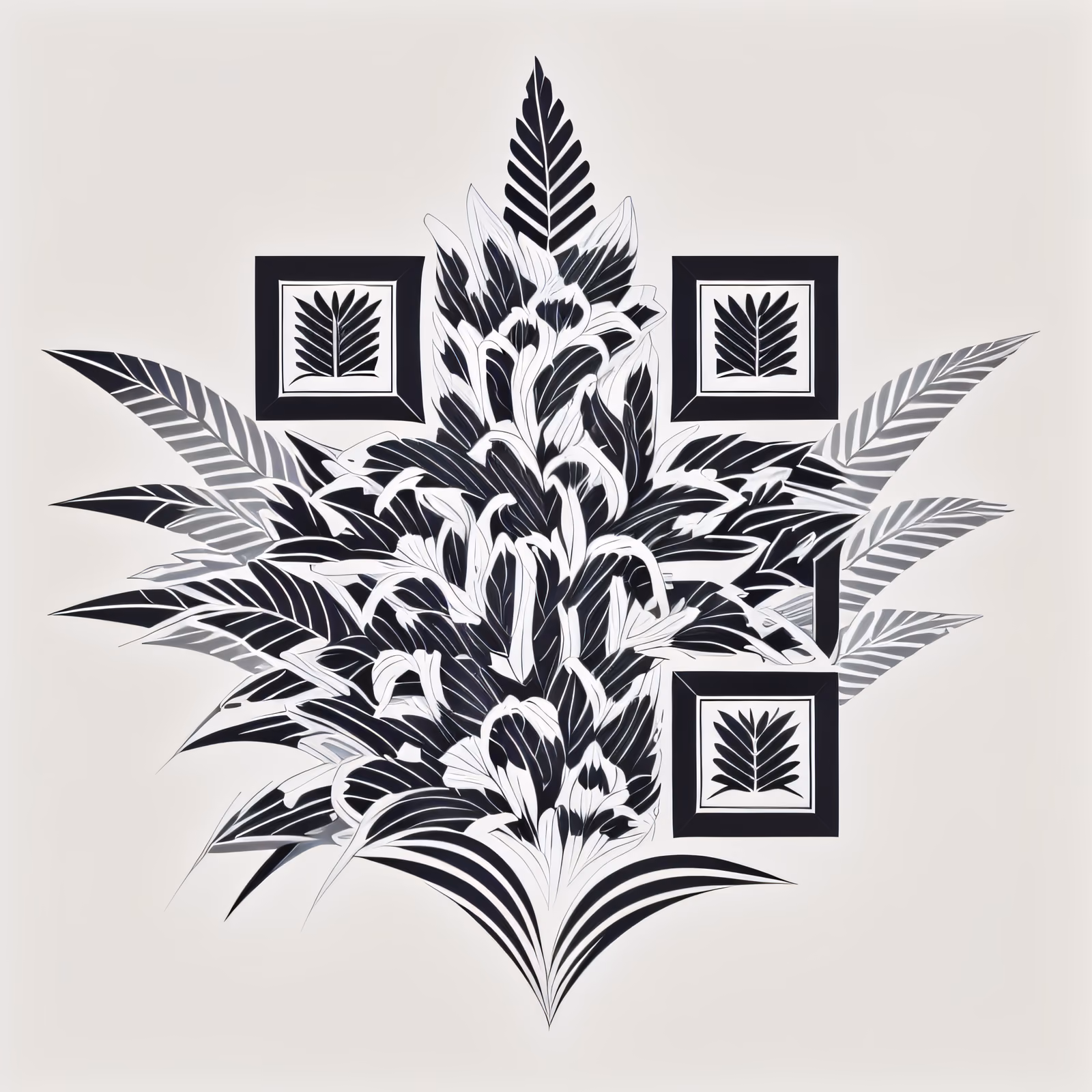 QR-код с ботаническим чёрно-белым узором листьев для временных татуировок — изображение 1