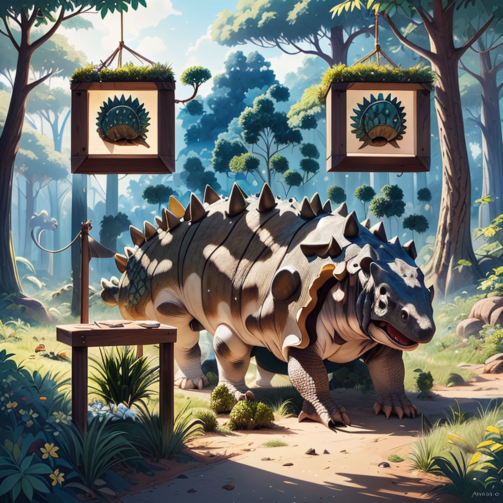 Armored Dinosaur Forest Cartoon QR Code for Posters — image 1