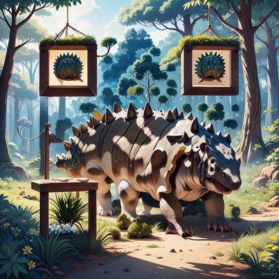 Armored Dinosaur Forest Cartoon QR Code for Posters — image 1