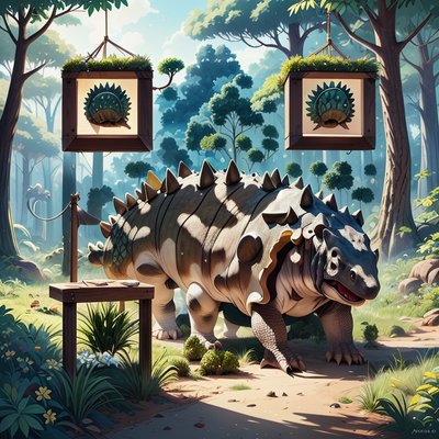 Armored Dinosaur Forest Cartoon QR Code for Posters