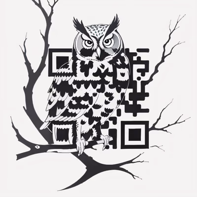 Horned Owl on Branch Tattoo QR Code for Temporary Tattoos — image 1