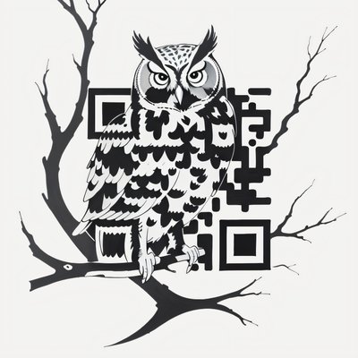 Horned Owl on Branch Tattoo QR Code for Temporary Tattoos
