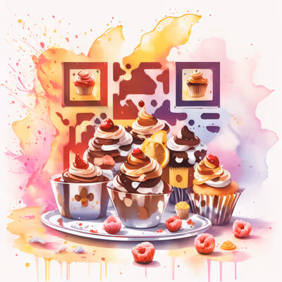 Frosted Cupcakes Watercolor QR Code for Stickers — image 1