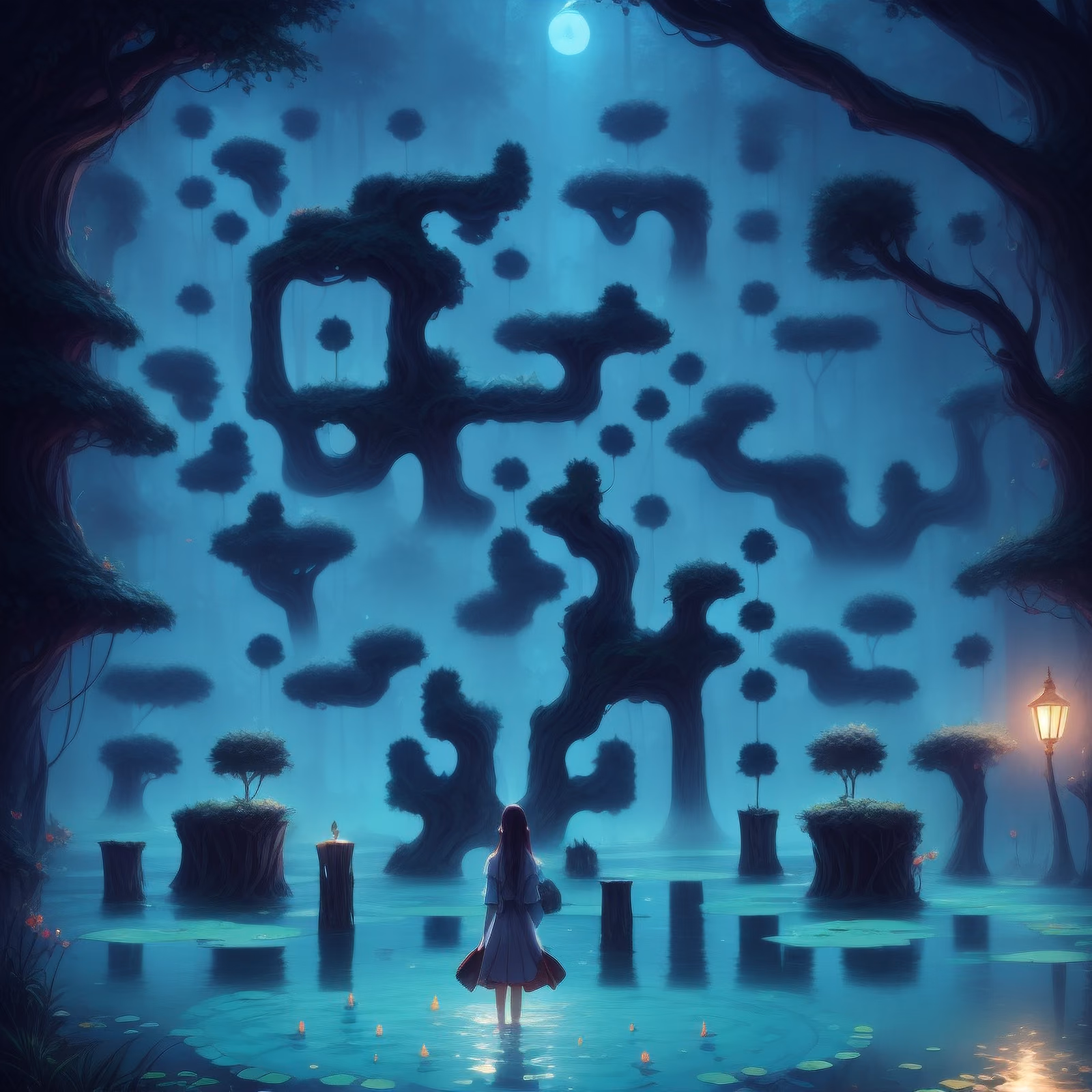 Night Pond Forest Fantasy QR Code Art — image 1