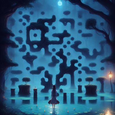 Night Pond Forest Fantasy QR Code Art — image 1