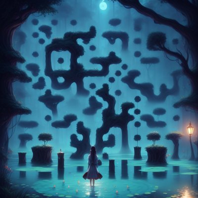 Night Pond Forest Fantasy QR Code Art