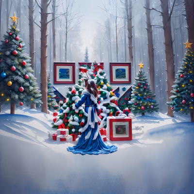 Woman Among Christmas Trees QR Code for Greeting Cards — image 1