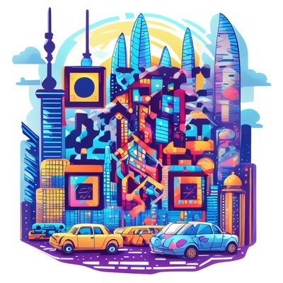 Яркий городской силуэт: векторный QR-код для стикеров