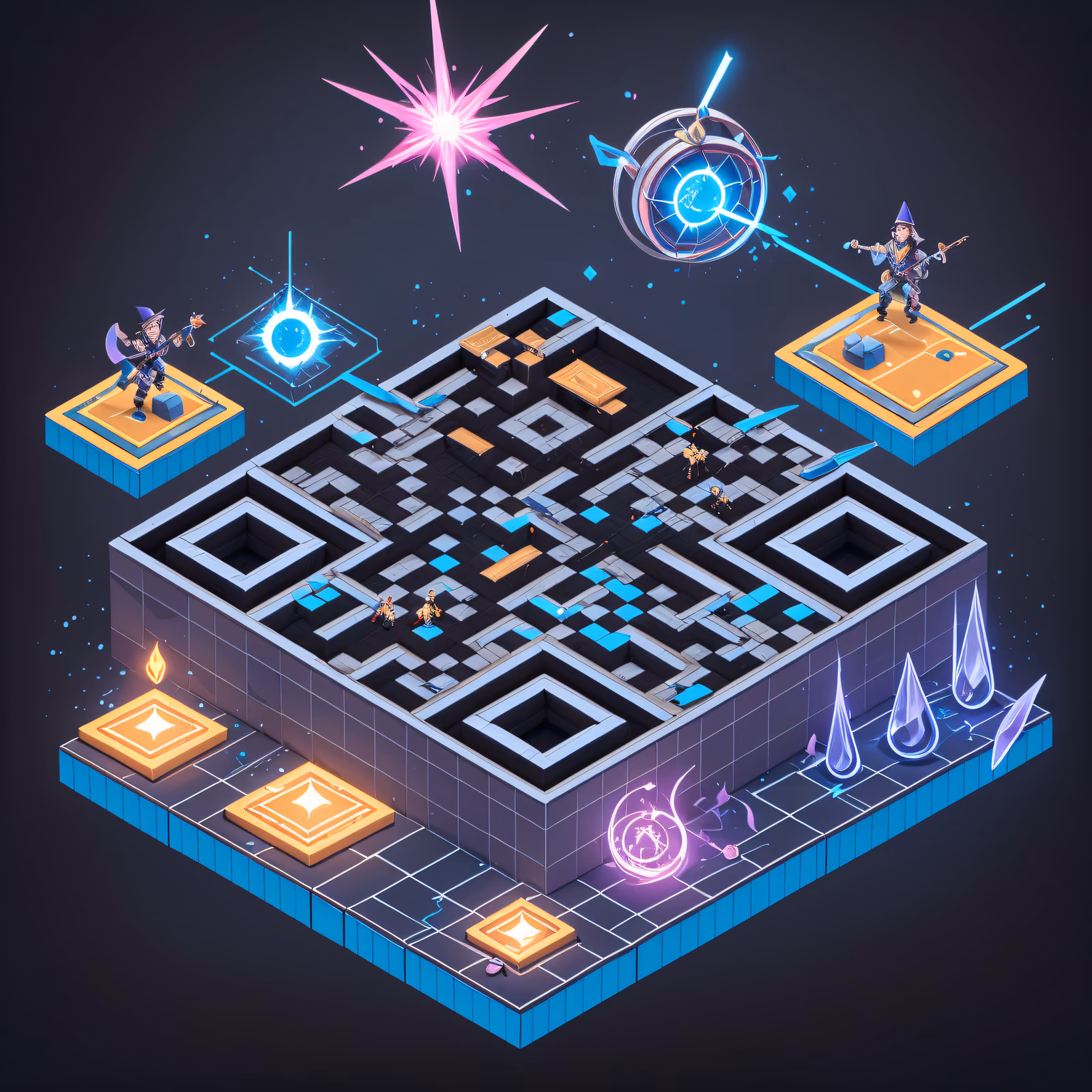 Isometric Wizard Duel Arena QR Code Poster — image 1