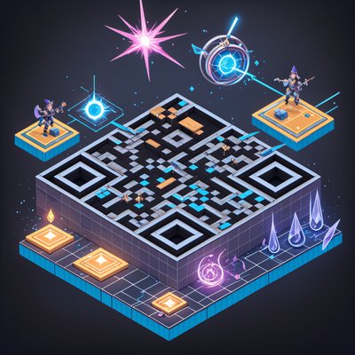 Isometric Wizard Duel Arena QR Code Poster