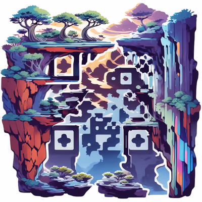 QR-код для стикеров: векторный бонсай на скале у каньона — изображение 1