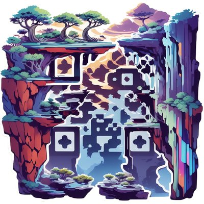 Bonsai Cliff Canyon Vector QR Code for Stickers