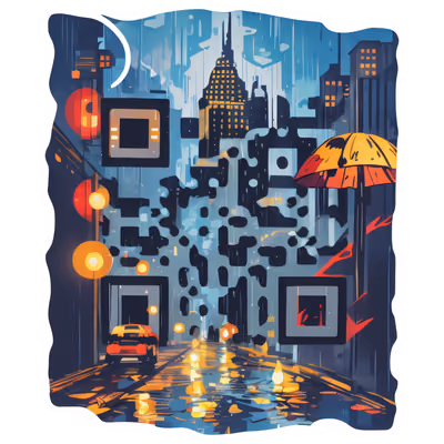 Rainy Night City Vector QR Code for Stickers — image 1