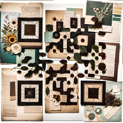 Botanical Paper Collage Flowers QR Code Art