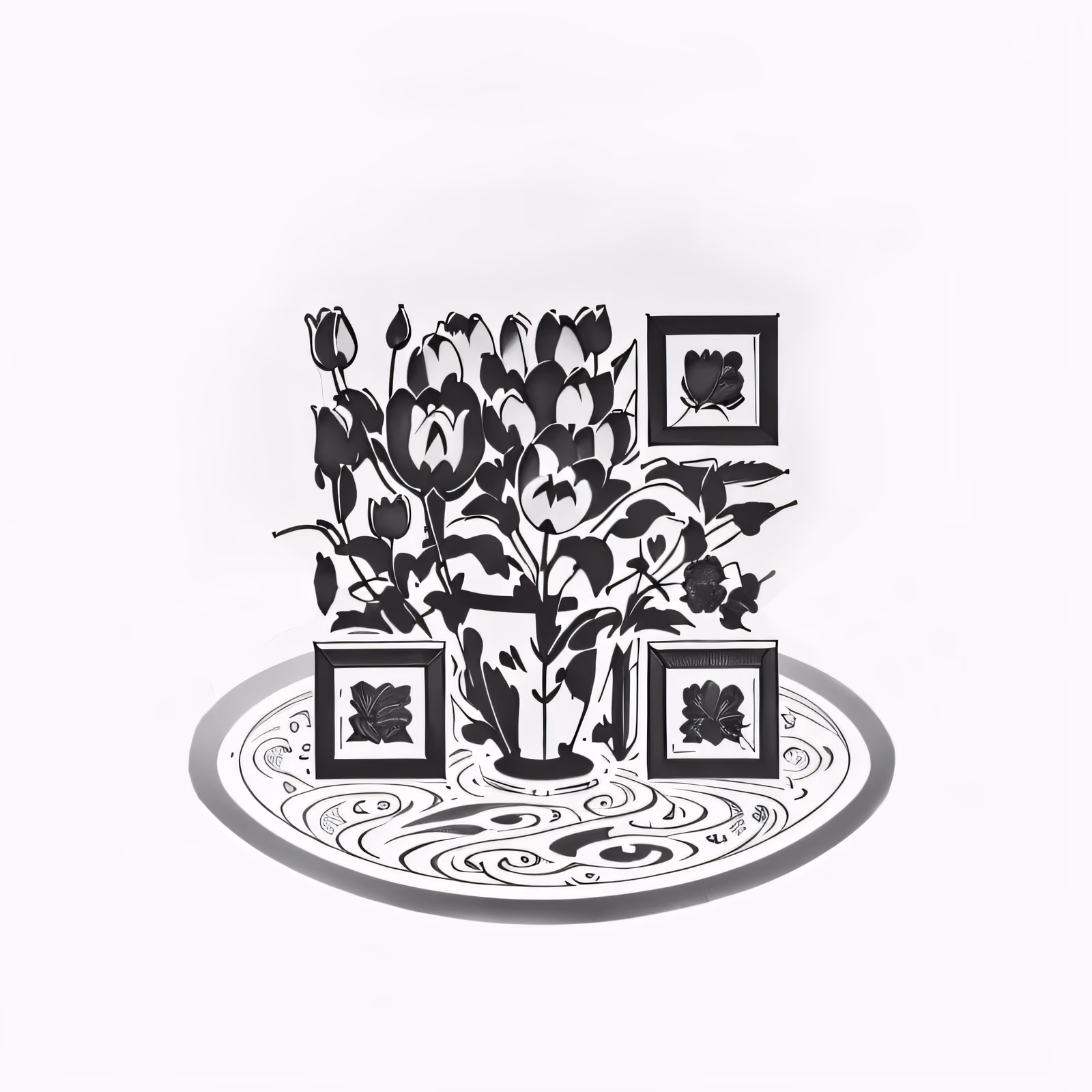 郁金香花束水墨花卉二维码艺术 — 图片 1