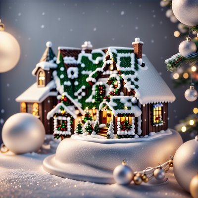 Snowy Christmas Cottage 3D House QR Code for Greeting Cards