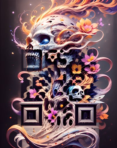 Floral Skull Swirling Paint QR Code for Posters