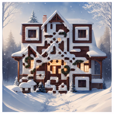 Snowy Festive House Watercolor QR Code for Greeting Cards — image 1