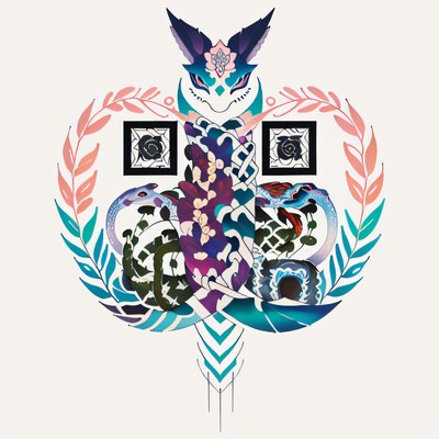 Rainbow Serpent Floral Tattoo QR Code for Temporary Tattoos