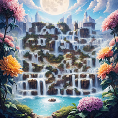 Waterfall City Fantasy Painting QR Code Art — image 1