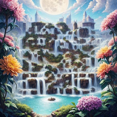 Waterfall City Fantasy Painting QR Code Art