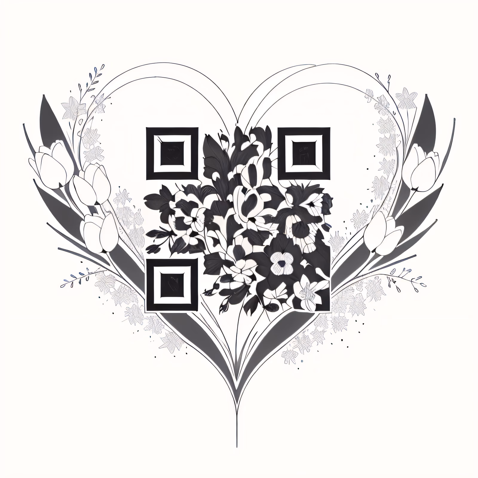 Tulip Heart Ink Tattoo QR Code for Temporary Tattoos — image 1