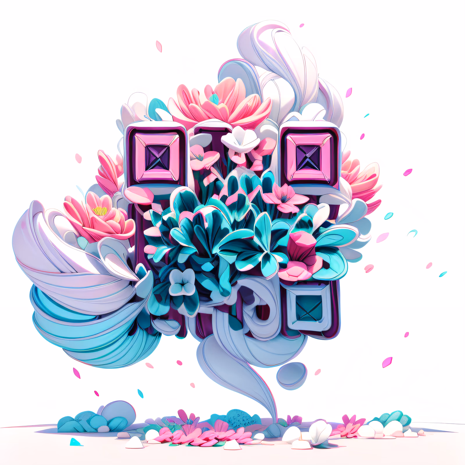 Розовые цветы в 3D: QR-код для стикеров — изображение 1