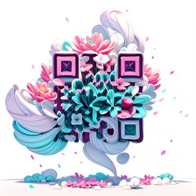 Pink Flower 3D Render QR Code for Stickers