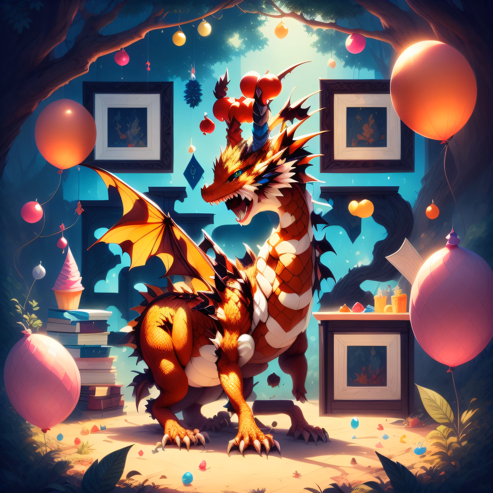 Orange Dragon Garden Party Fantasy QR Code for Posters — image 1