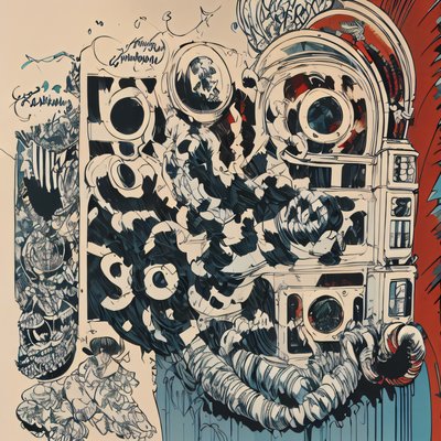 Ornate City Facade Comic Ink QR Code for Posters