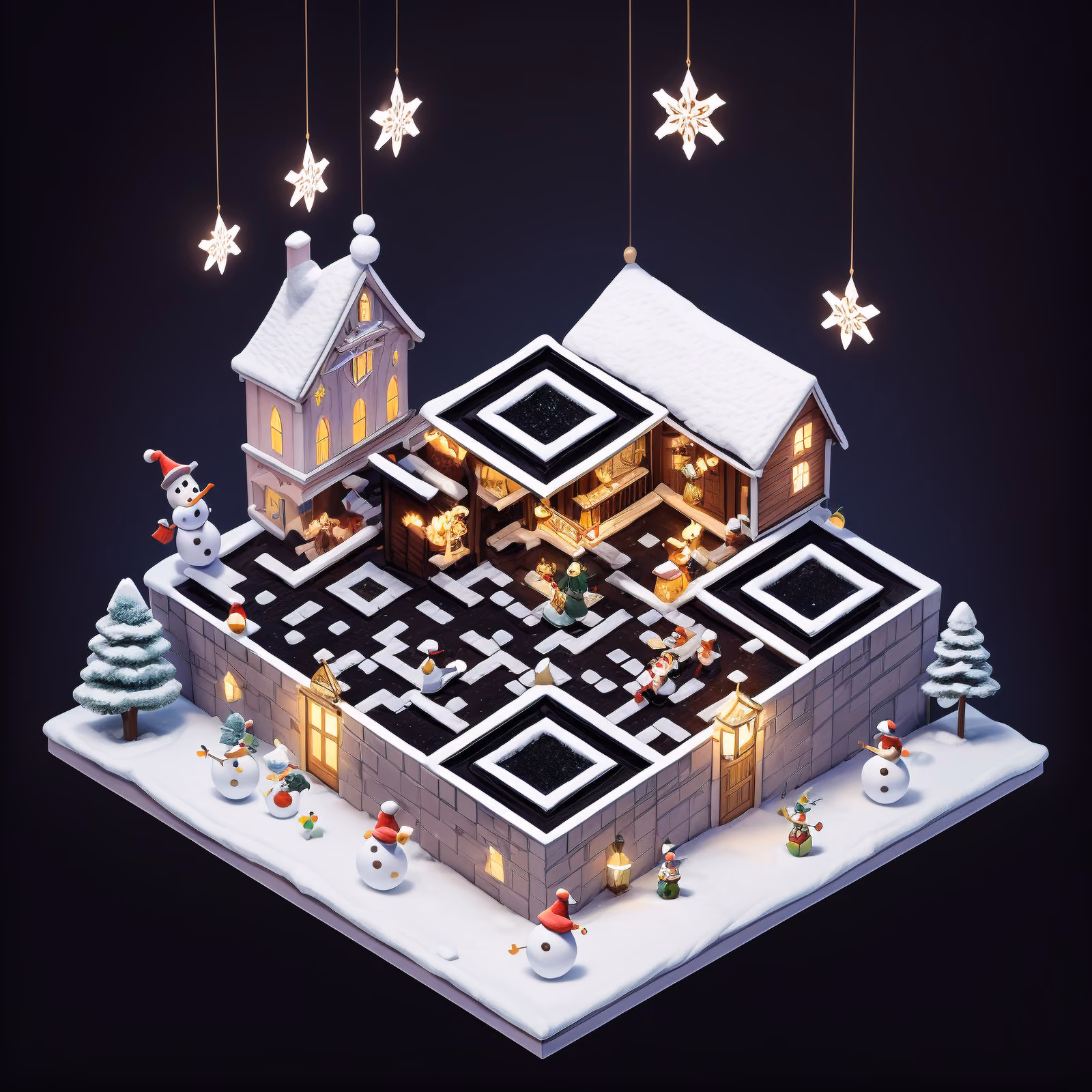 Isometric Christmas Snowman Plaza QR Code for Greeting Cards — image 1