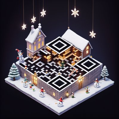 Isometric Christmas Snowman Plaza QR Code for Greeting Cards