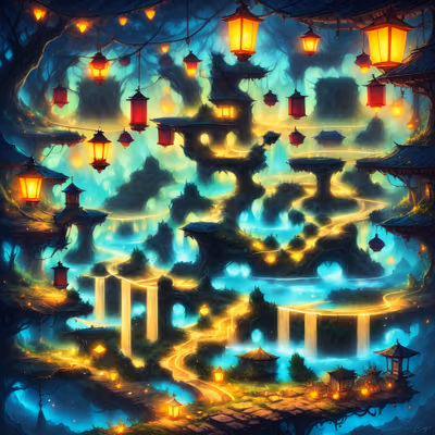 Lantern Forest Fantasy Matte Painting QR Code Art — image 1