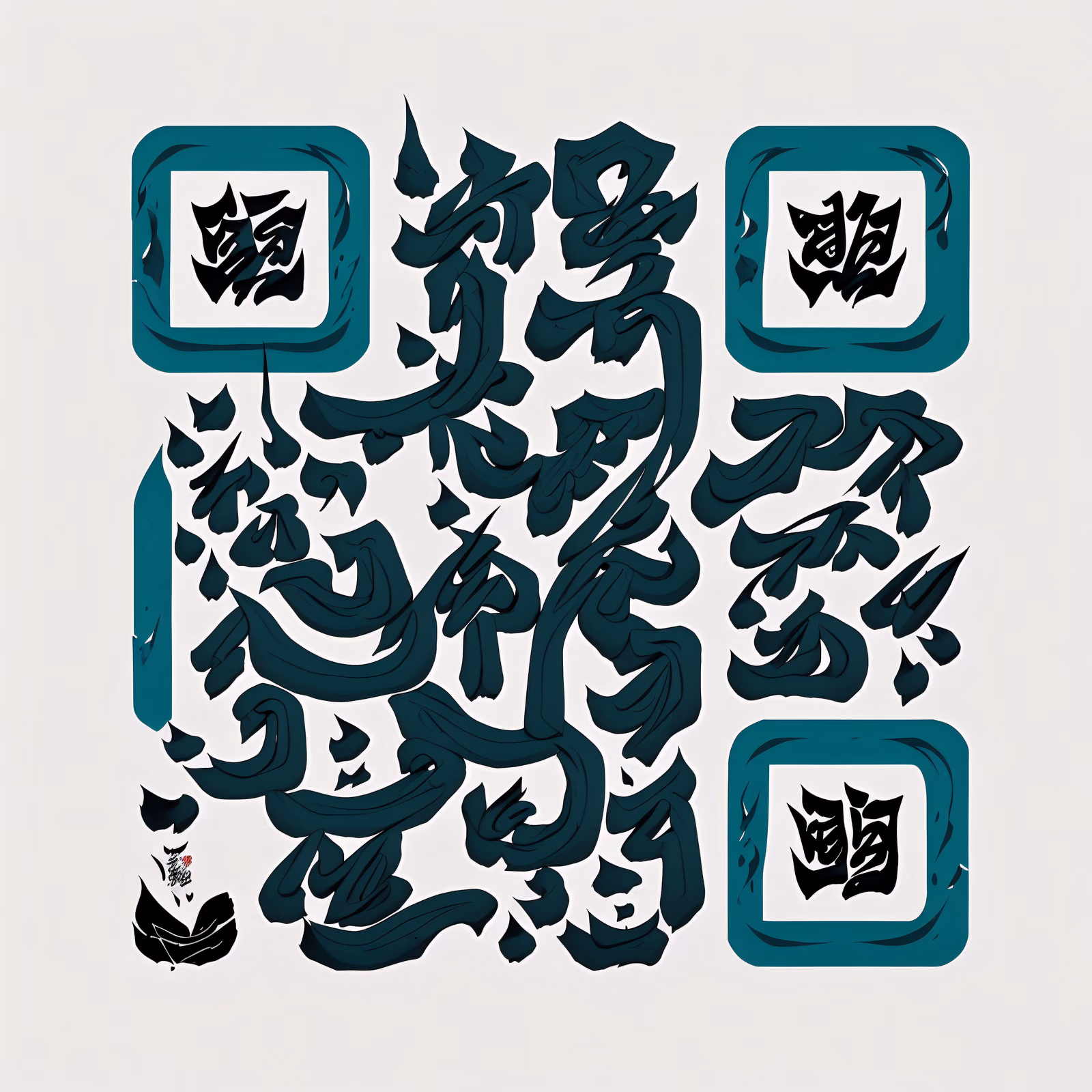 青绿水墨书法字体二维码艺术 — 图片 1