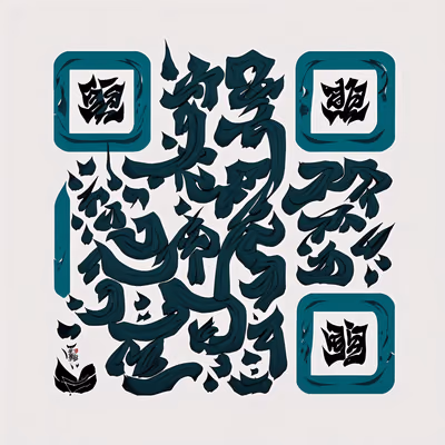 青绿水墨书法字体二维码艺术 — 图片 1