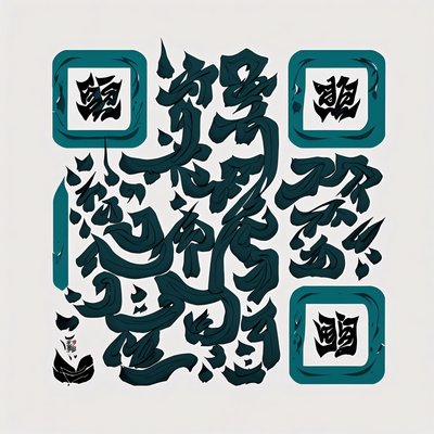 Teal Ink Brush Calligraphy Lettering QR Code Art