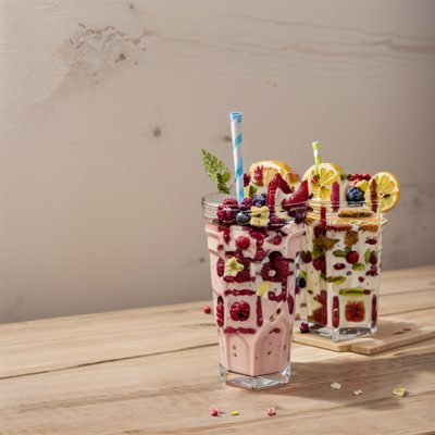 Berry Smoothie Glasses Food Photo QR Code for Restaurant Menus