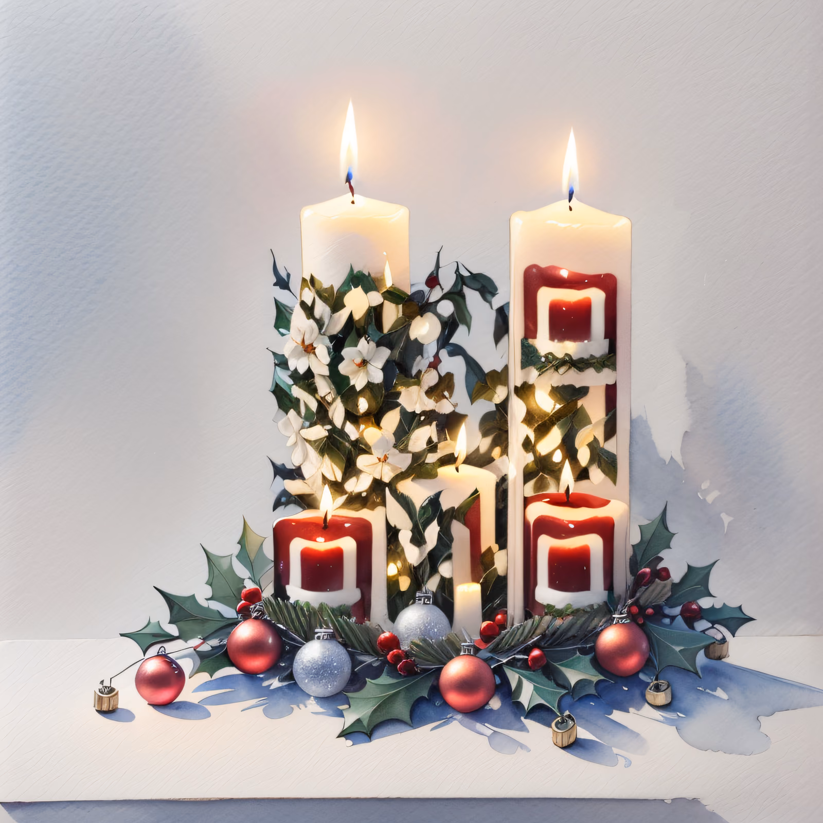 Christmas Candles and Holly Watercolor QR Code for Greeting Cards — image 1