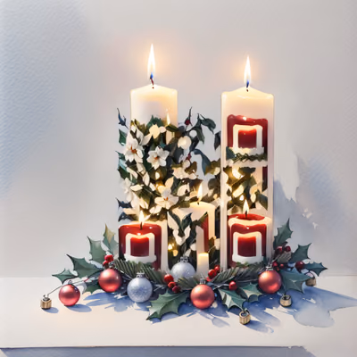 Christmas Candles and Holly Watercolor QR Code for Greeting Cards — image 1